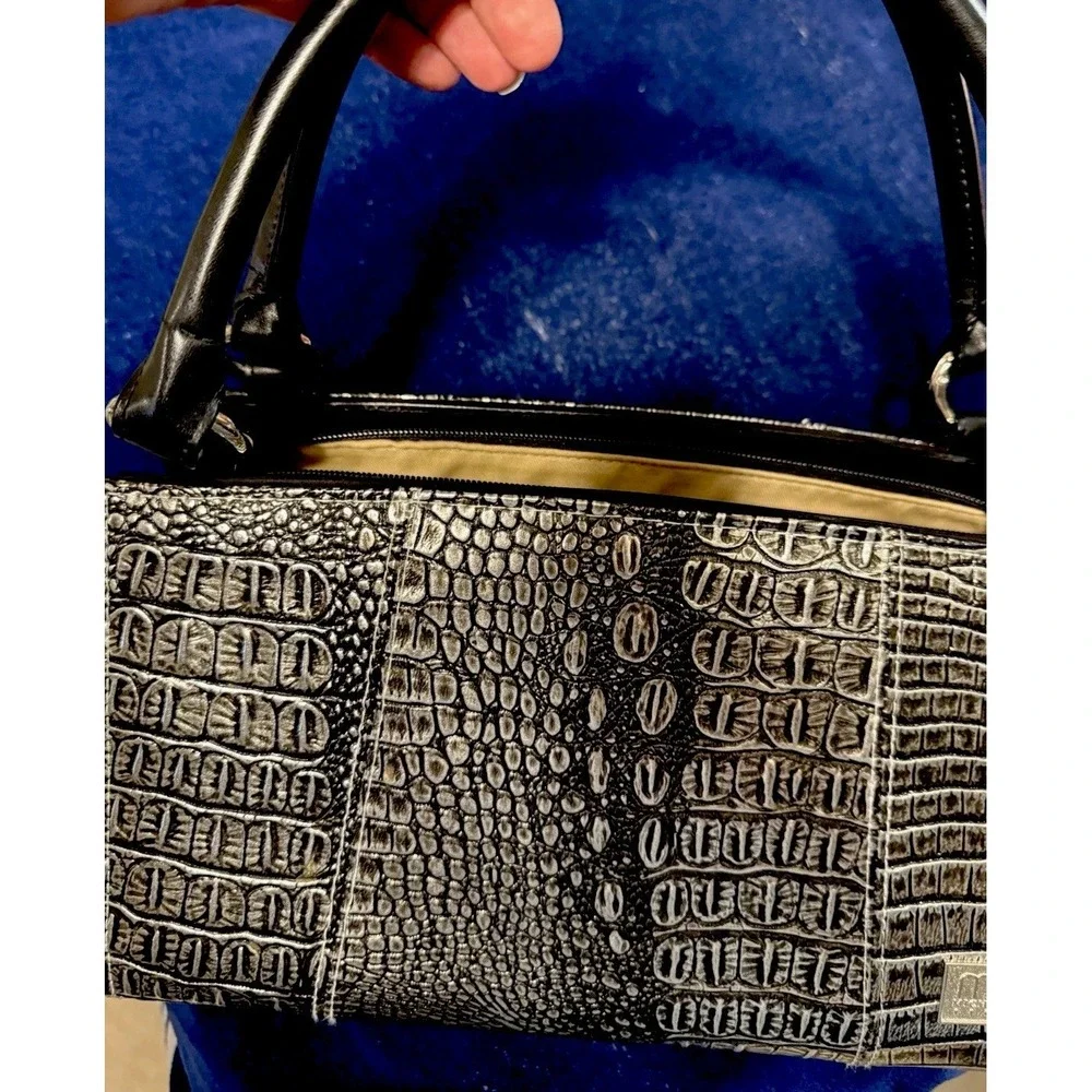 Miche Black/Silver Croc Embossed Satchel Top Handle Zip, Inner Pockets